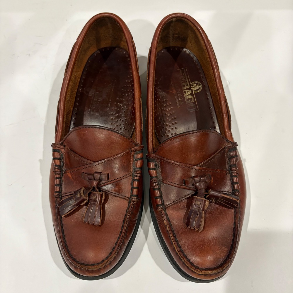 Sebago Vintage Made In USA Womens Brown Leather Tassel Loafers Size 9